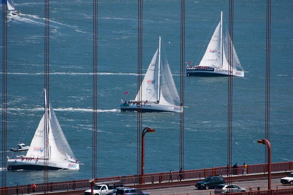 Invest Africa, Mission Performance and Team Garmin at the start of race 11 from San Francisco in the 2013-14 Clipper Round the World Yacht Race. © Chuck Lantz http://www.ChuckLantz.com